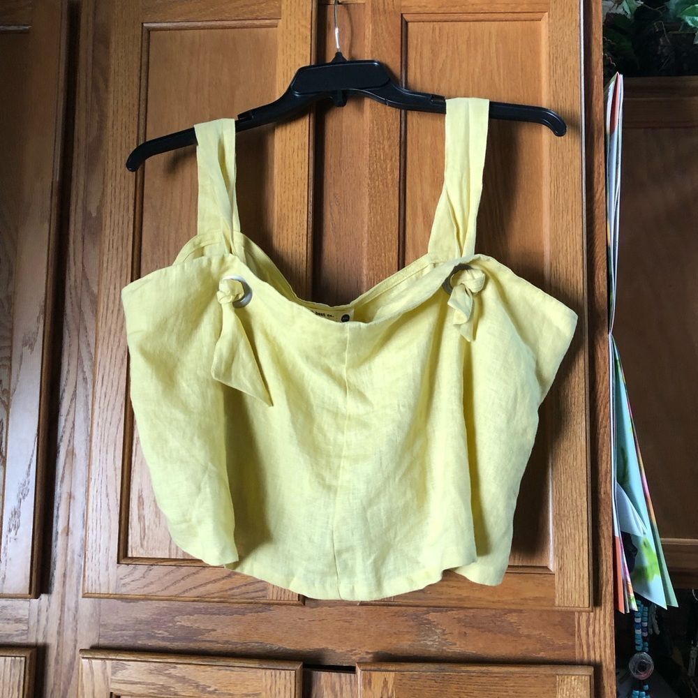 Back Beat Co Linen Summer Crop Cami Knot Tank Top Yellow - XXL